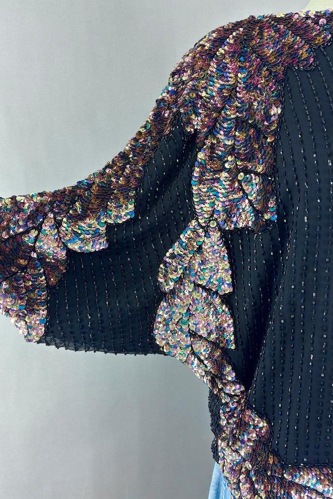 Vintage Black Silk Sequined Top-ThisBlueBird
