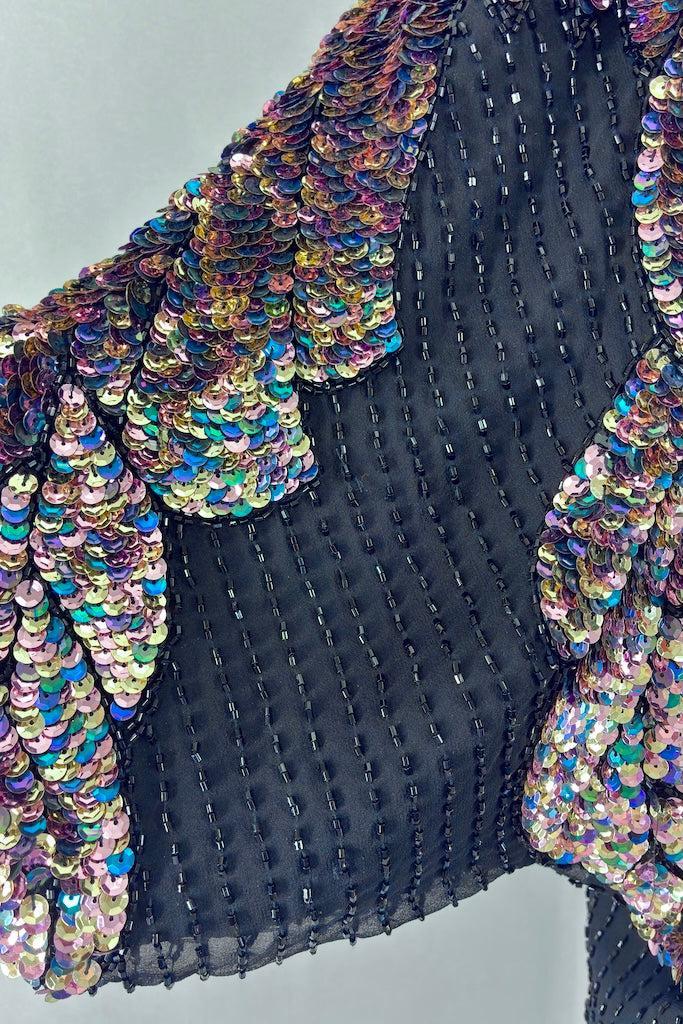 Vintage Black Silk Sequined Top-ThisBlueBird