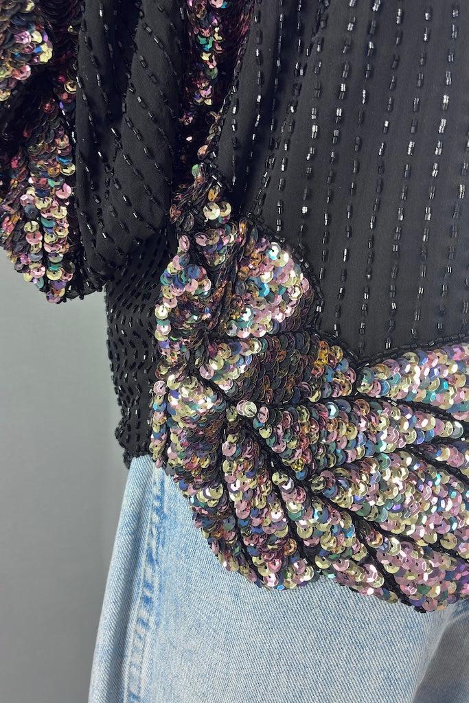 Vintage Black Silk Sequined Top-ThisBlueBird