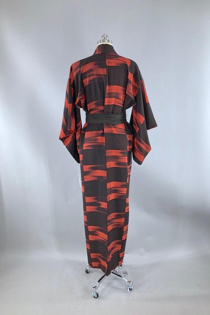 Vintage Black &amp; Terra Cotta Silk Kimono-ThisBlueBird