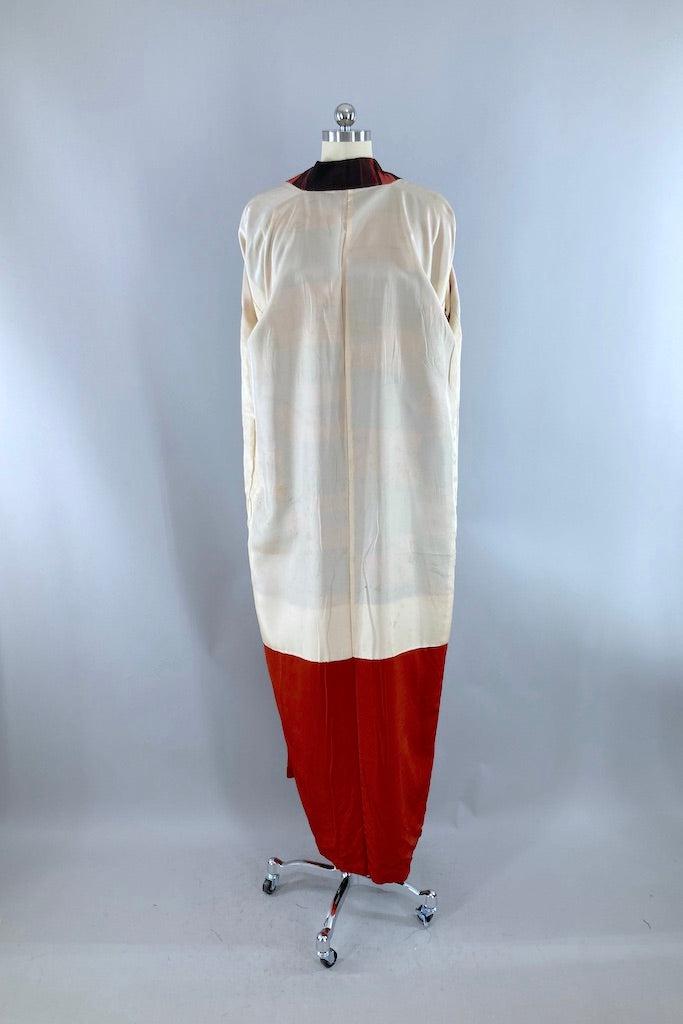 Vintage Black &amp; Terra Cotta Silk Kimono-ThisBlueBird