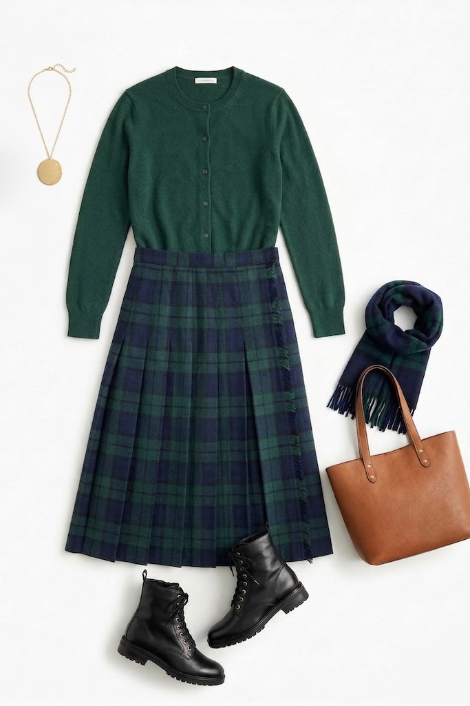 Vintage Black Watch Tartan Wool Kilt Skirt-ThisBlueBird