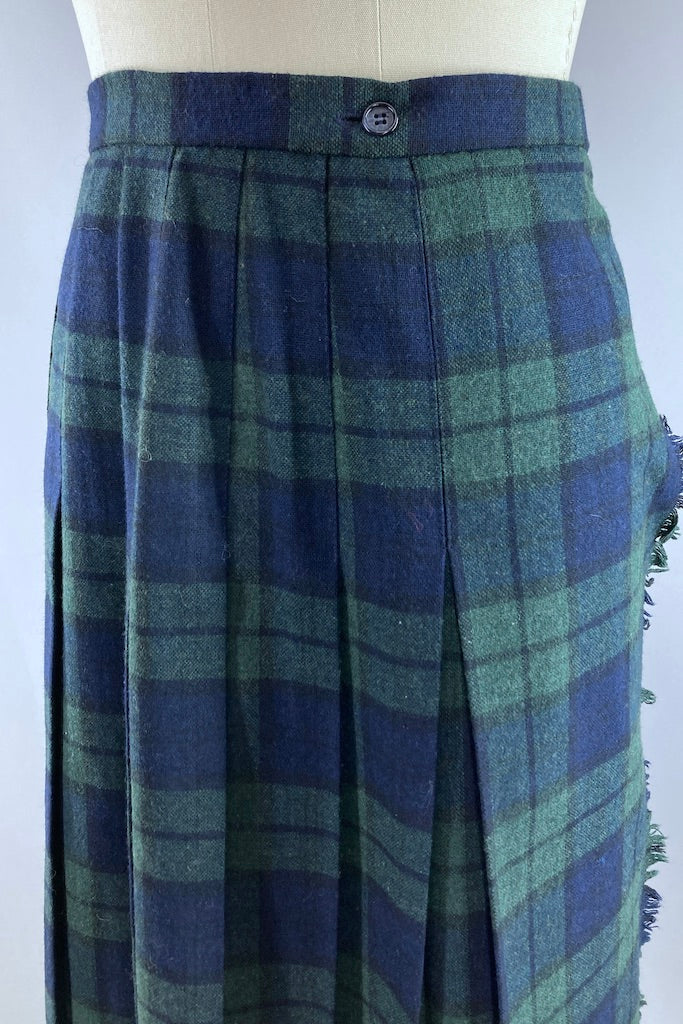 Vintage Black Watch Tartan Wool Kilt Skirt-ThisBlueBird