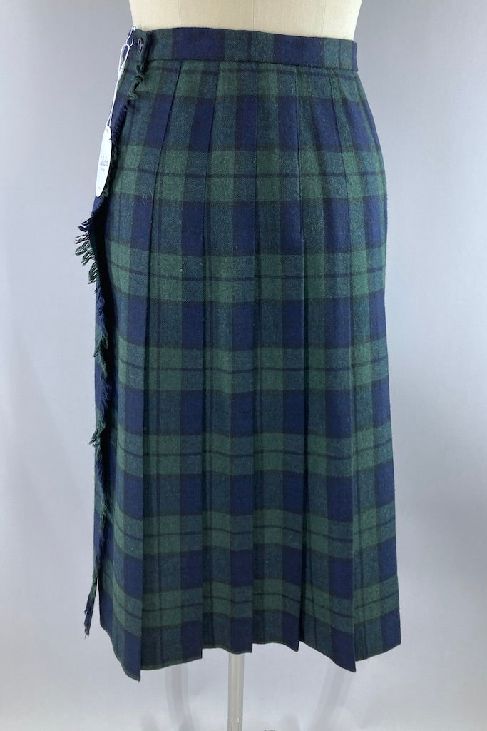 Vintage Black Watch Tartan Wool Kilt Skirt-ThisBlueBird