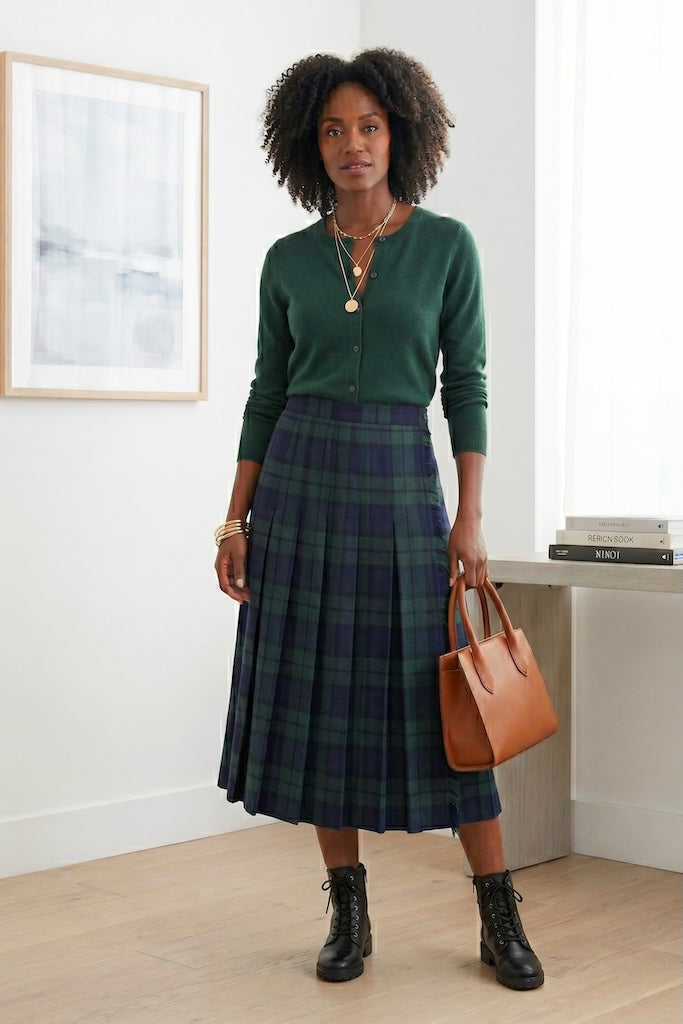 Vintage Black Watch Tartan Wool Kilt Skirt-ThisBlueBird