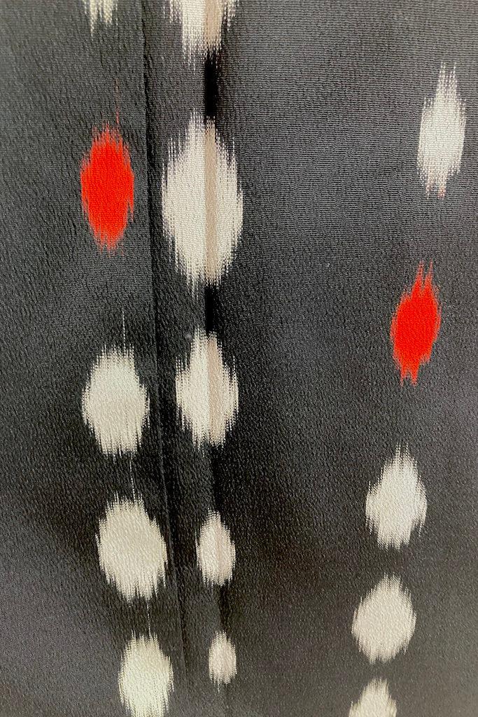 Vintage Black &amp; White Ikat Dots Silk Kimono-ThisBlueBird