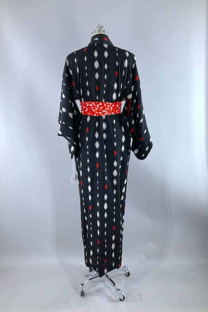 Vintage Black &amp; White Ikat Dots Silk Kimono-ThisBlueBird