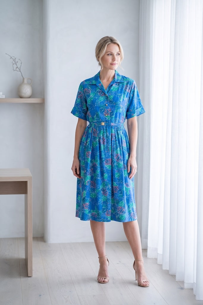 Vintage Blue Abstract Day Dress-ThisBlueBird