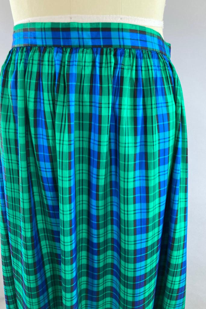 Vintage Blue and Green Plaid Maxi Skirt-ThisBlueBird
