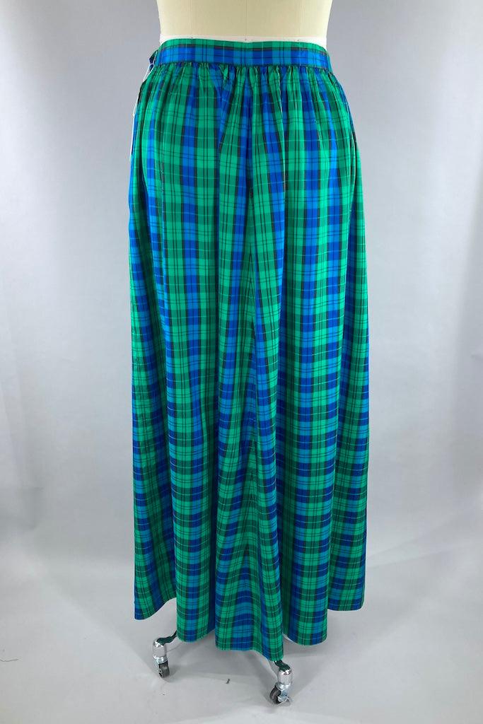 Vintage Blue and Green Plaid Maxi Skirt-ThisBlueBird
