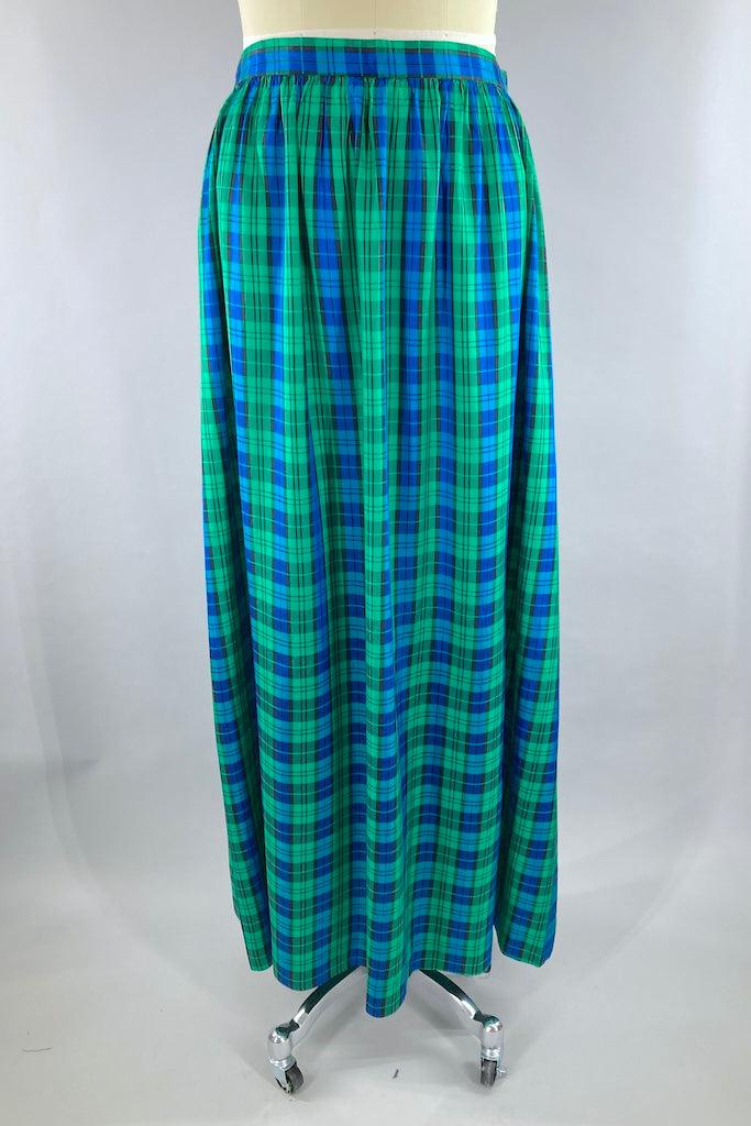Vintage Blue and Green Plaid Maxi Skirt-ThisBlueBird