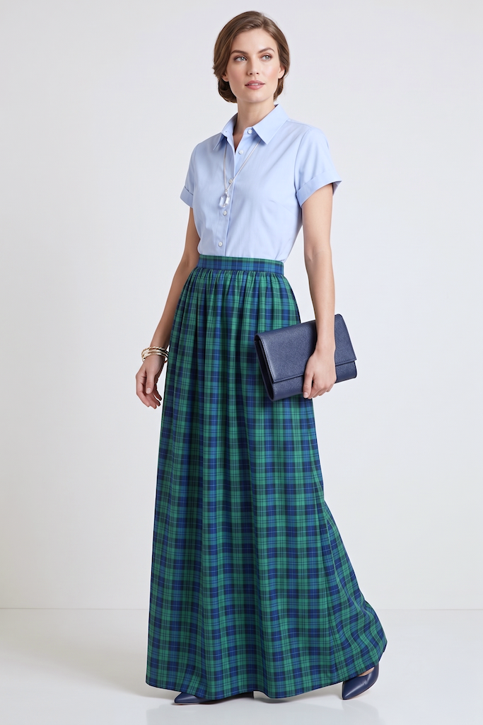 Vintage Blue and Green Plaid Maxi Skirt-ThisBlueBird