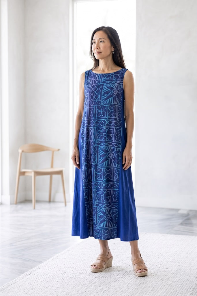 Vintage Blue Batik Maxi Dress-ThisBlueBird