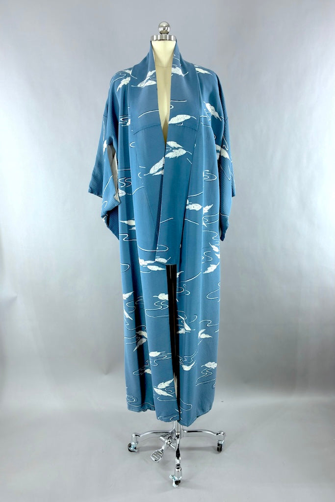 Vintage Blue Batik Silk Kimono Robe-ThisBlueBird