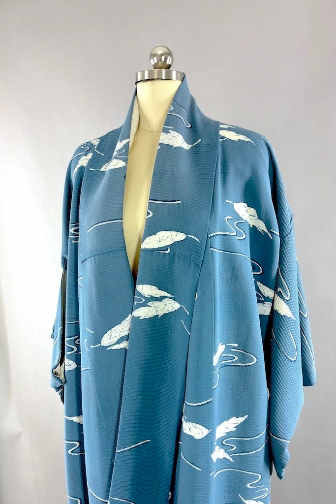 Vintage Blue Batik Silk Kimono Robe-ThisBlueBird