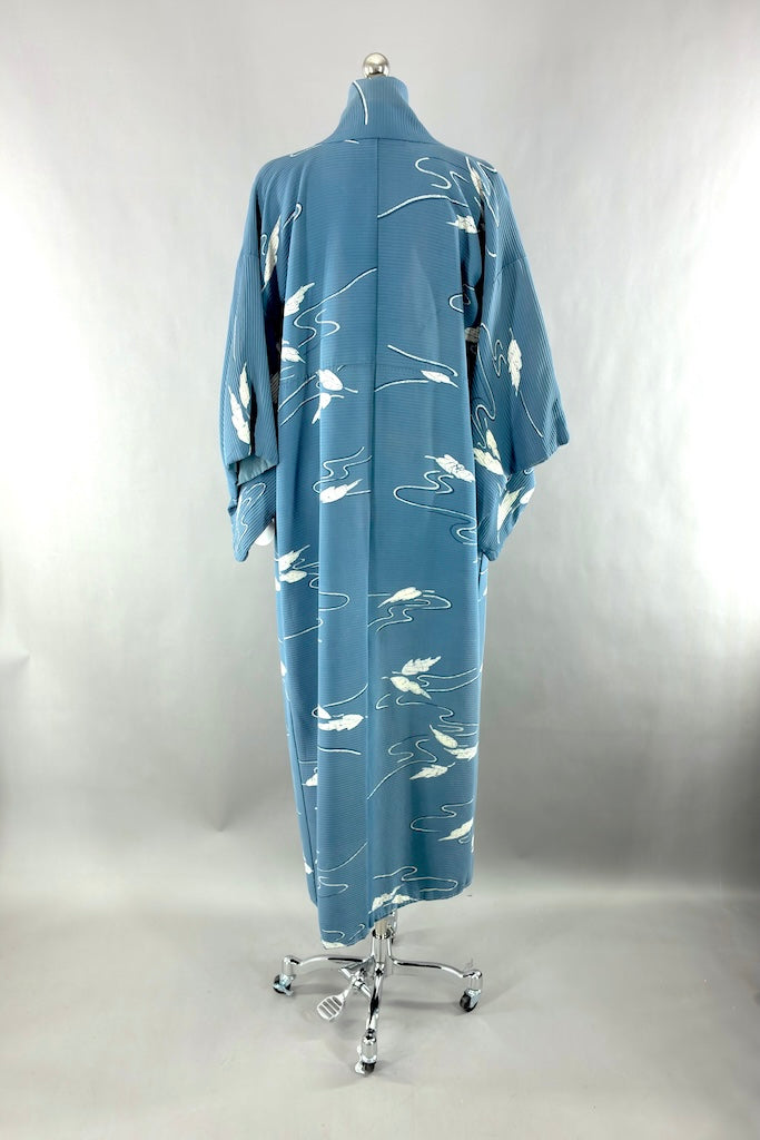 Vintage Blue Batik Silk Kimono Robe-ThisBlueBird