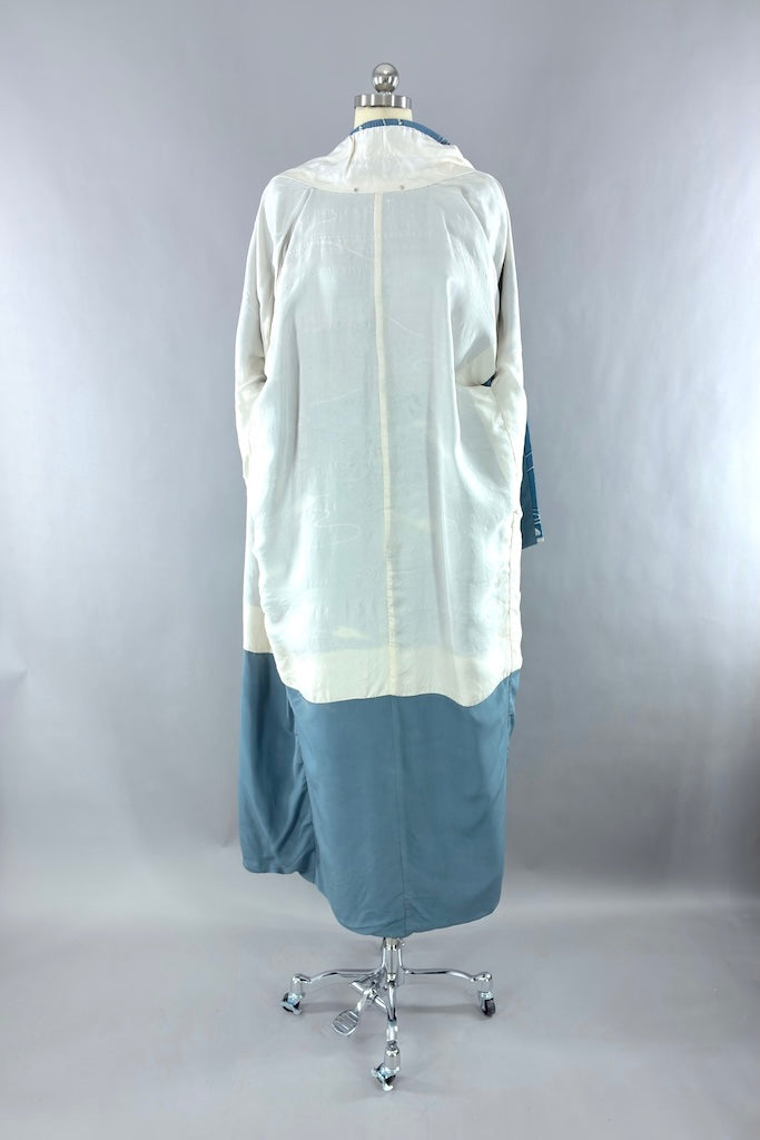 Vintage Blue Batik Silk Kimono Robe-ThisBlueBird