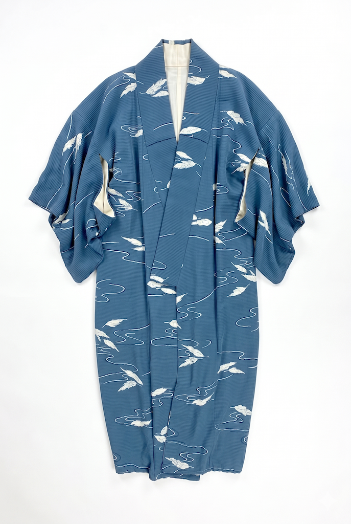 Vintage Blue Batik Silk Kimono Robe-ThisBlueBird