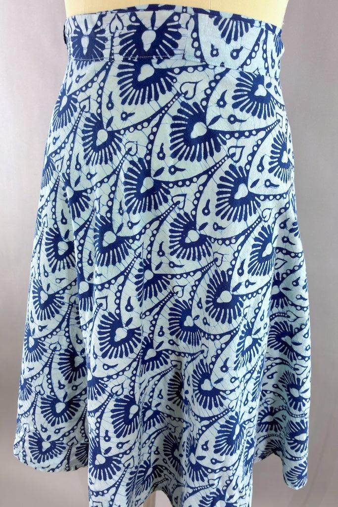 Vintage Blue Batik Wrap Skirt-ThisBlueBird