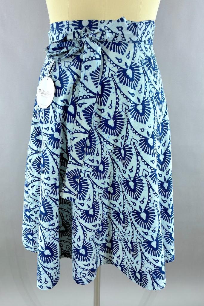 Vintage Blue Batik Wrap Skirt-ThisBlueBird