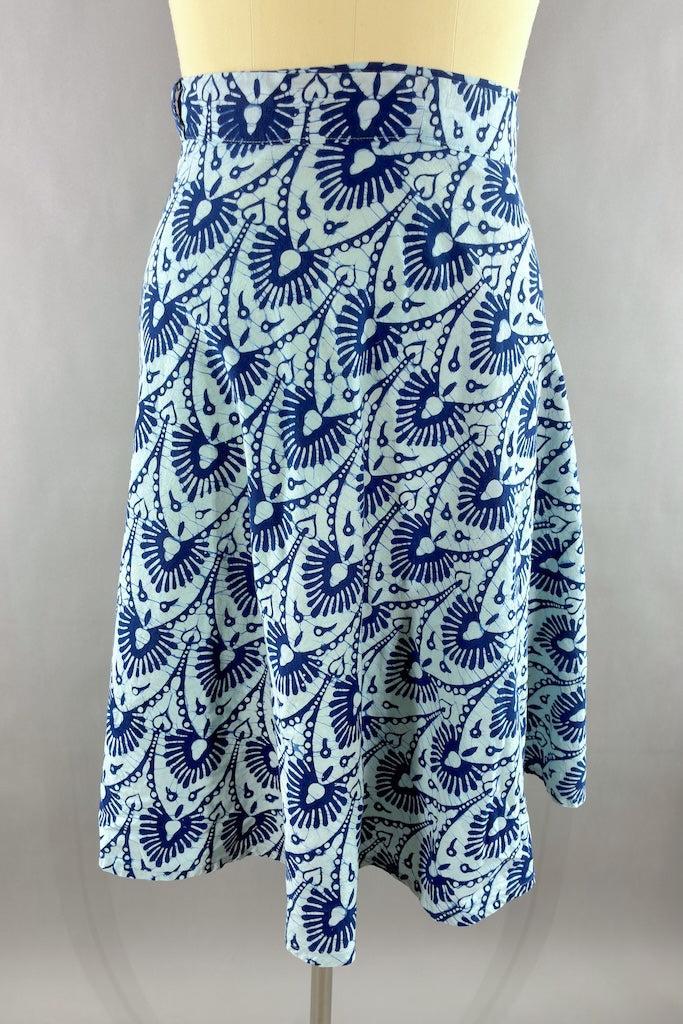 Vintage Blue Batik Wrap Skirt-ThisBlueBird