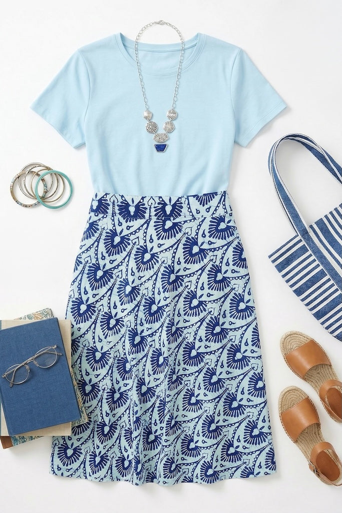 Vintage Blue Batik Wrap Skirt-ThisBlueBird