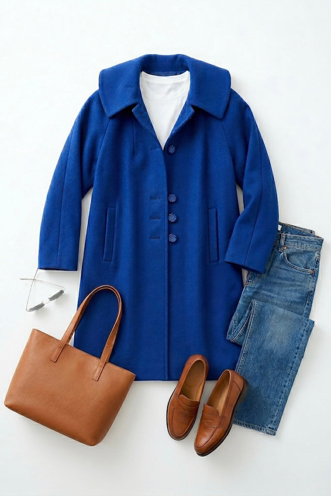 Vintage Blue Cashmere Wool Coat-ThisBlueBird