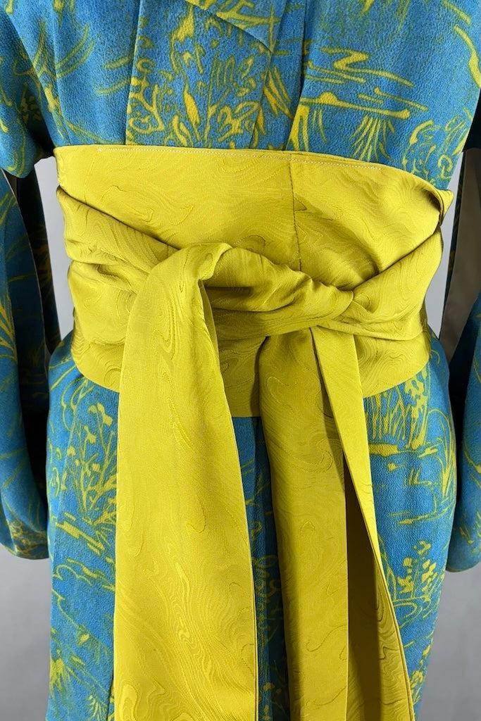 Vintage Blue & Chartreuse Silk Kimono-ThisBlueBird