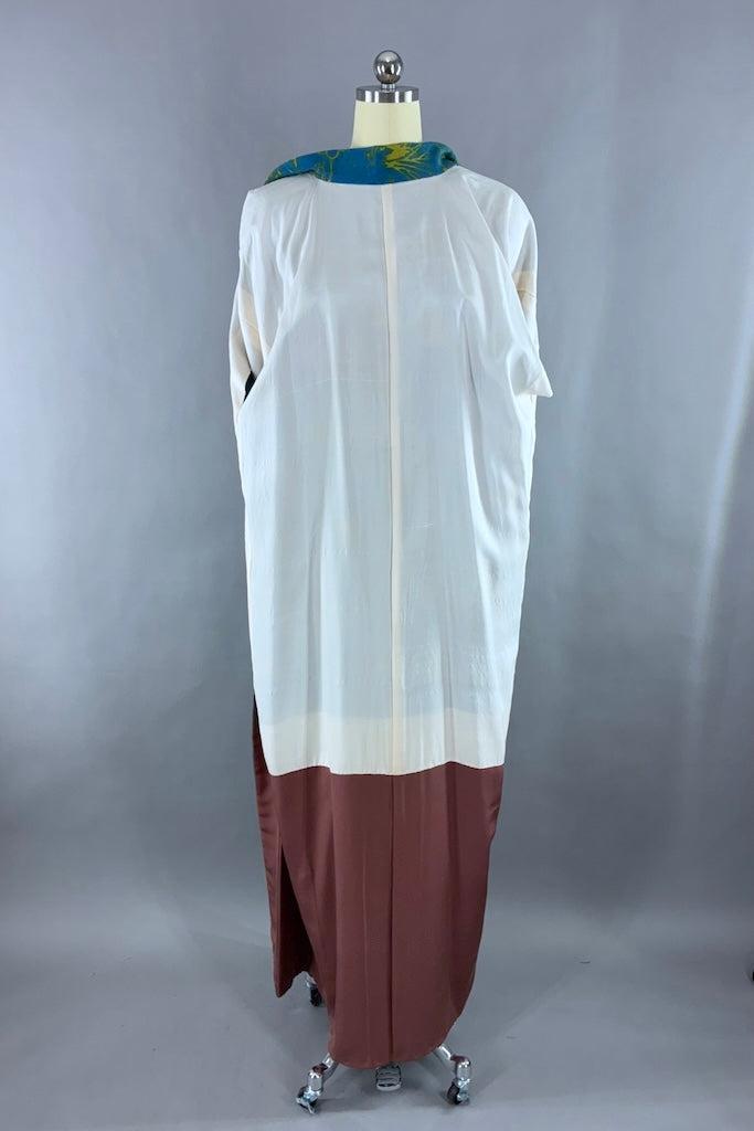 Vintage Blue & Chartreuse Silk Kimono-ThisBlueBird