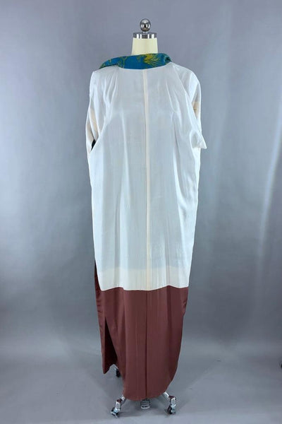 Vintage Blue & Chartreuse Silk Kimono-ThisBlueBird