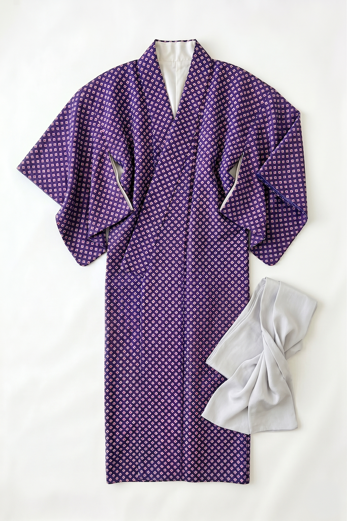 Vintage Blue Checkerboard Kimono Robe-ThisBlueBird