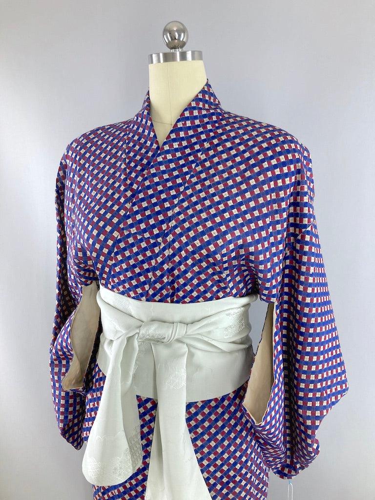 Vintage Blue Checkerboard Kimono-ThisBlueBird