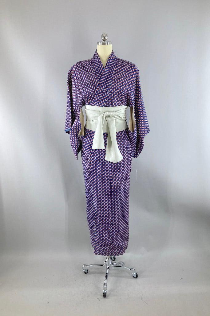 Vintage Blue Checkerboard Kimono-ThisBlueBird