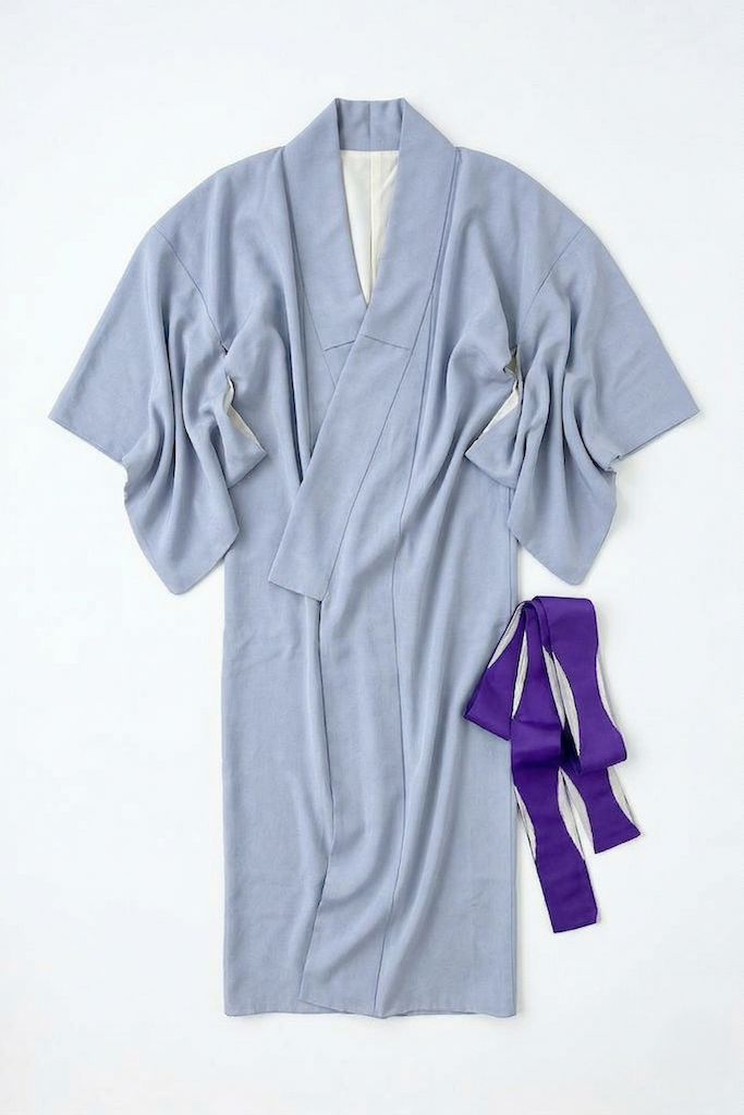 Vintage Blue Dots Silk Kimono Robe-ThisBlueBird