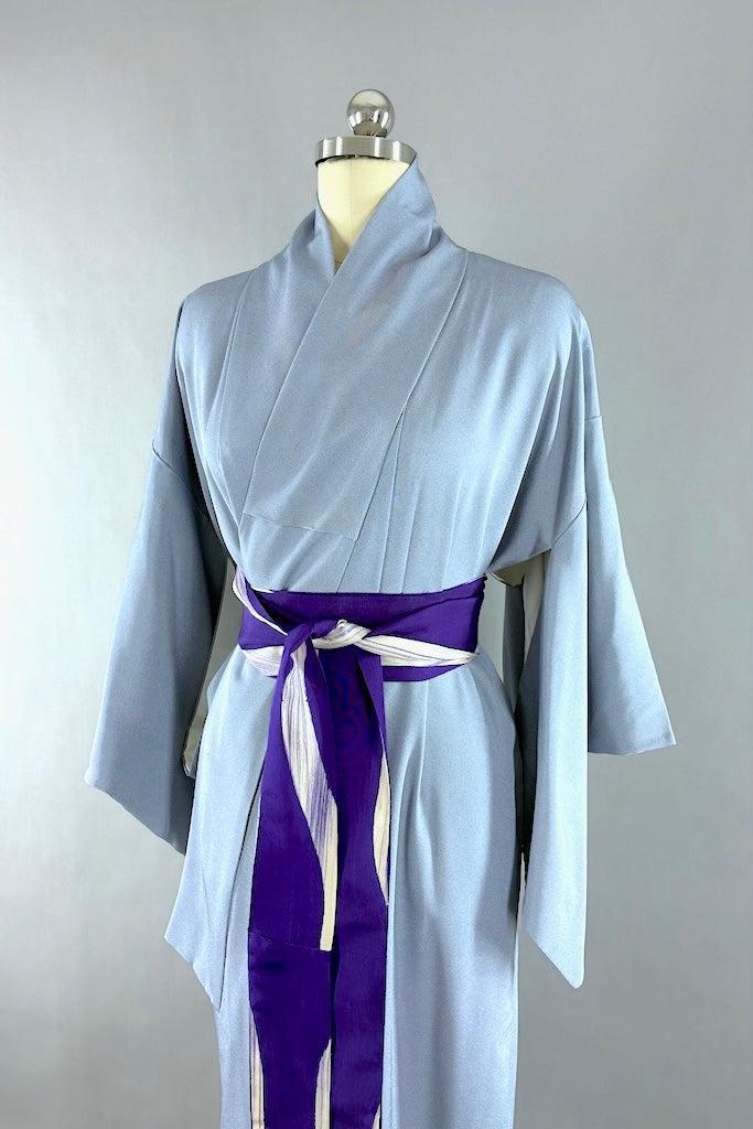 Vintage Blue Dots Silk Kimono-ThisBlueBird