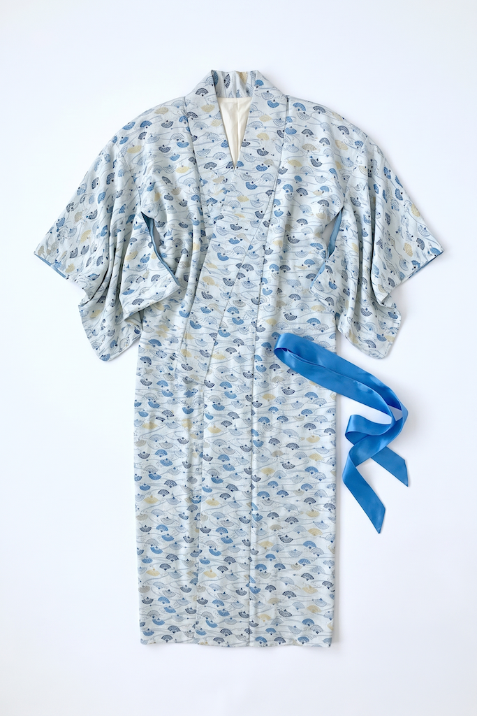 Vintage Blue Fans Summer Kimono Robe-ThisBlueBird