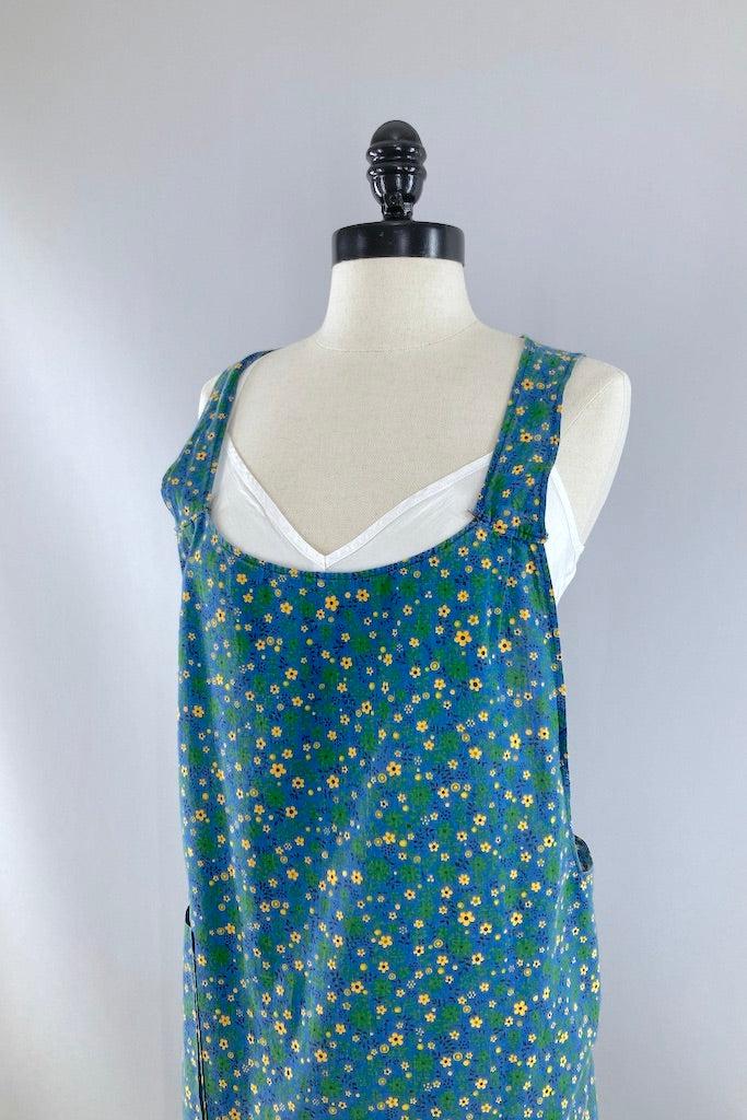 Vintage Blue Floral Feedsack Smock Apron-ThisBlueBird