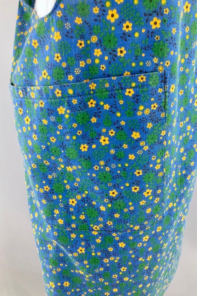 Vintage Blue Floral Feedsack Smock Apron-ThisBlueBird