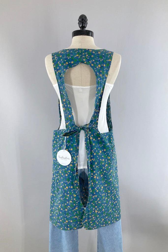 Vintage Blue Floral Feedsack Smock Apron-ThisBlueBird