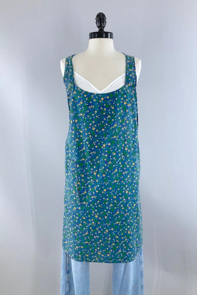 Vintage Blue Floral Feedsack Smock Apron-ThisBlueBird