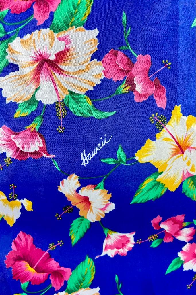 Vintage Blue Floral Print Hawaiian Caftan Dress-ThisBlueBird