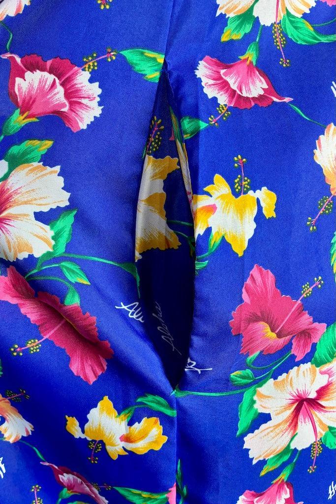 Vintage Blue Floral Print Hawaiian Caftan Dress-ThisBlueBird