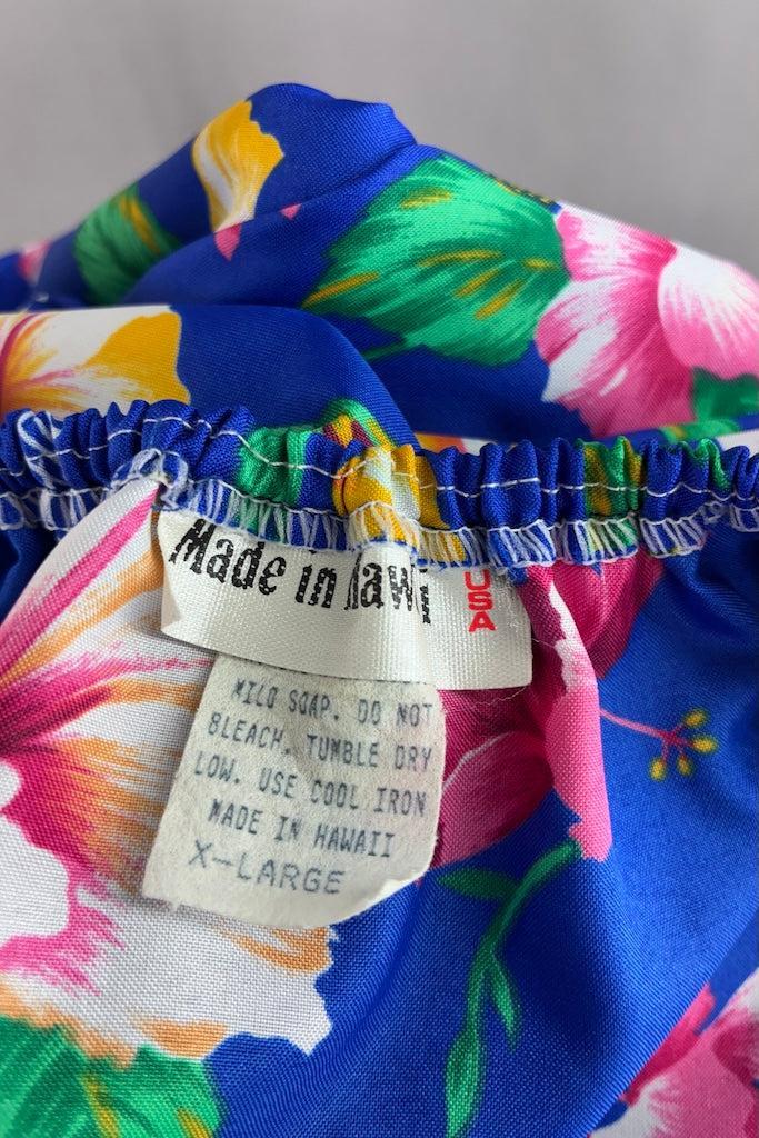 Vintage Blue Floral Print Hawaiian Caftan Dress-ThisBlueBird