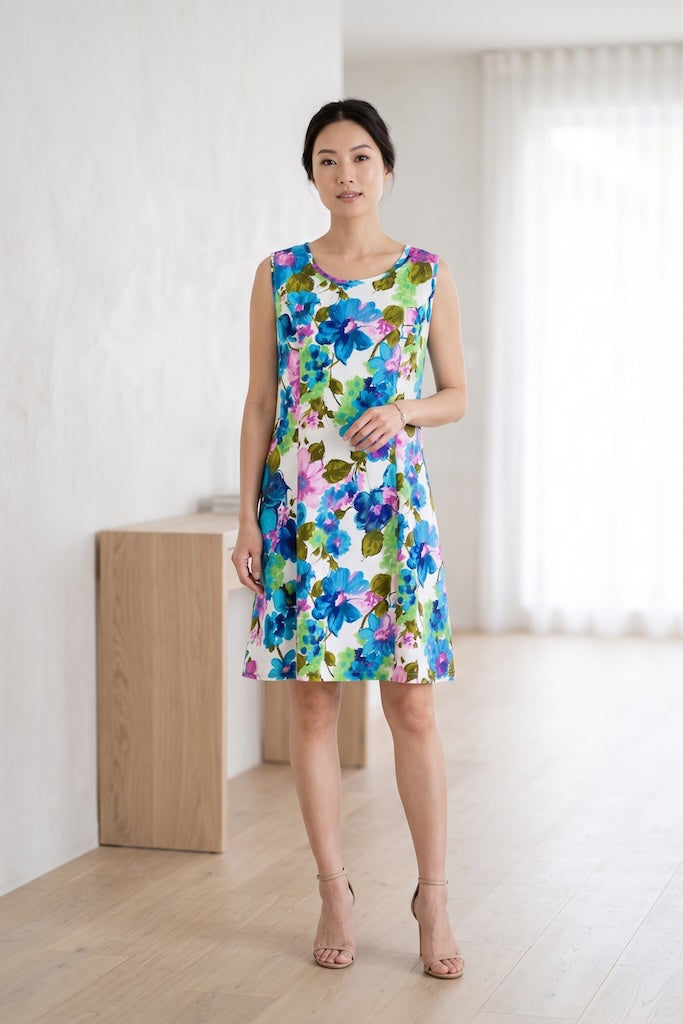 Vintage Blue Floral Summer Shift Dress-ThisBlueBird