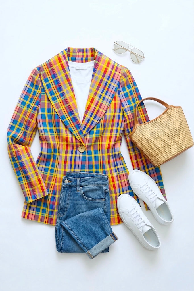 Vintage Blue &amp; Gold Plaid Jacket-ThisBlueBird