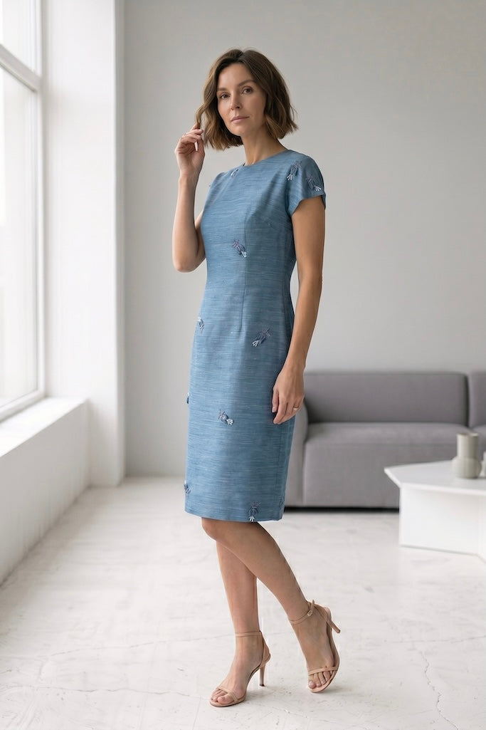 Vintage Blue Grey Tulip Dress-ThisBlueBird