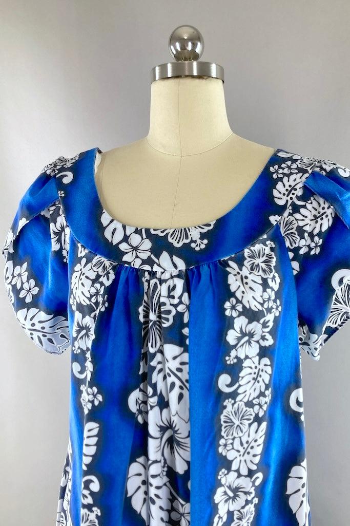 Vintage Blue Hawaiian Caftan Dress-ThisBlueBird