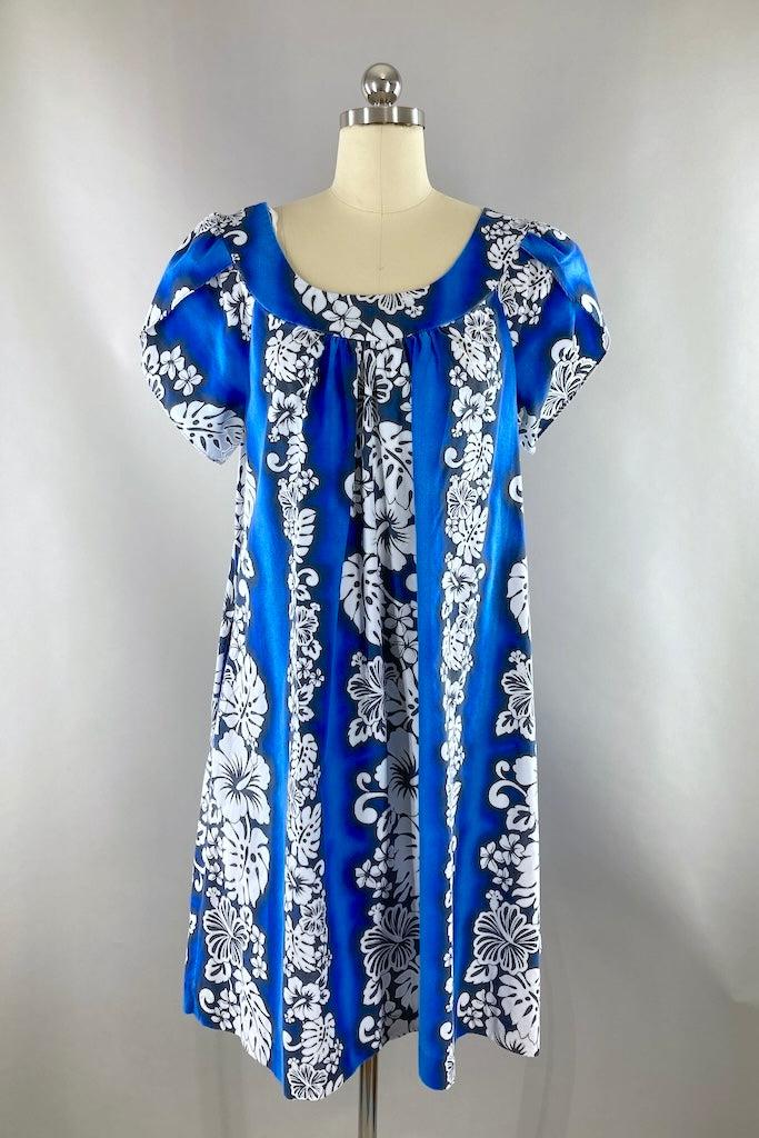 Vintage Blue Hawaiian Caftan Dress-ThisBlueBird