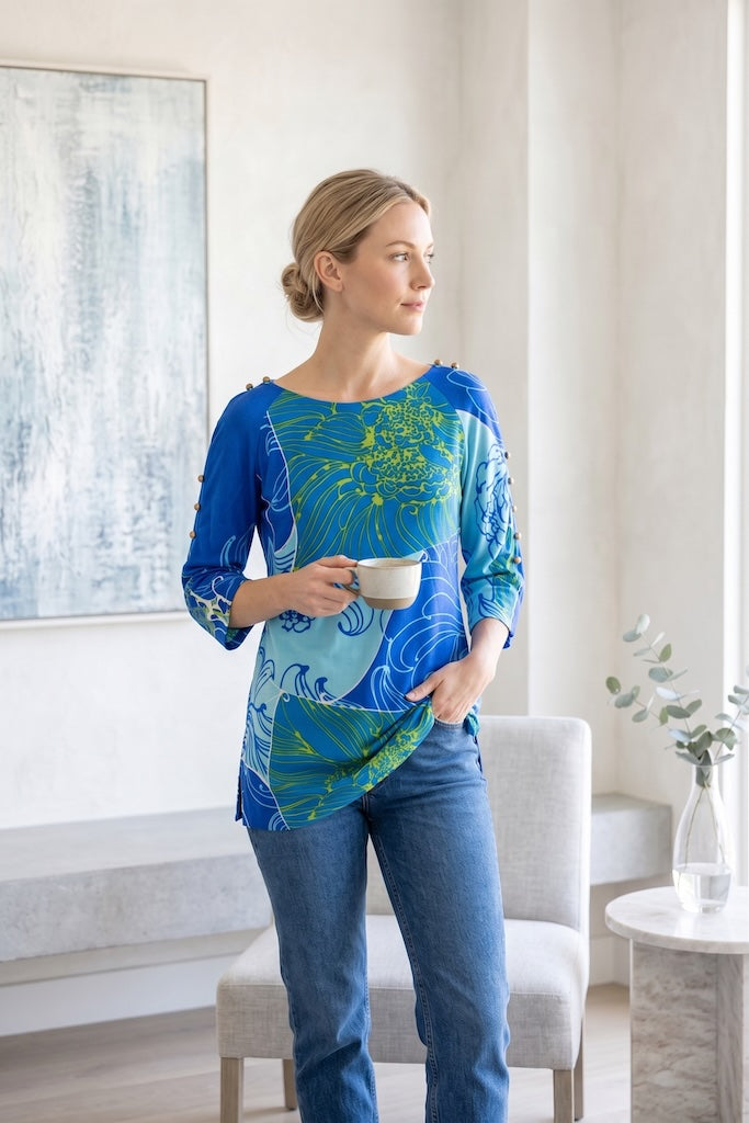 Vintage Blue Hawaiian Floral Tunic-ThisBlueBird