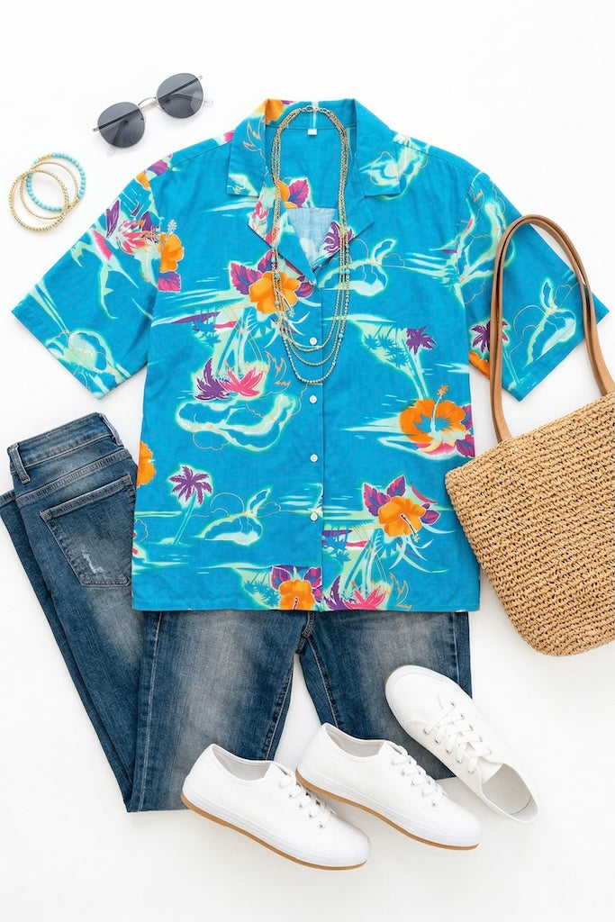 Vintage Blue Hawaiian Shirt-ThisBlueBird